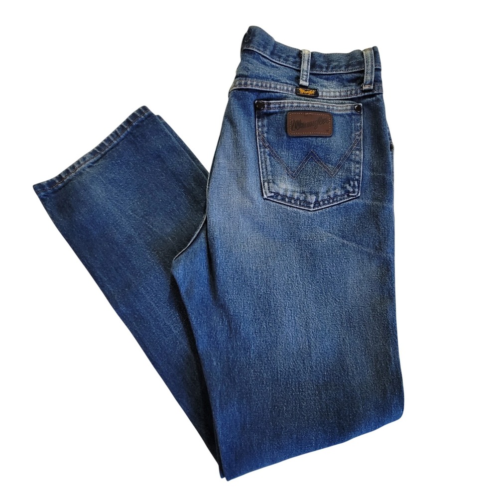 Wrangler 36MWZ Jeans Mens 34x32 Blue Slim Fit Mid Wash Denim Cowboy Western